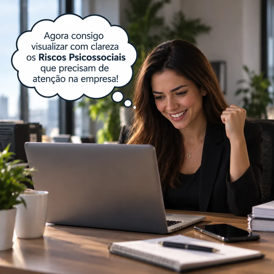 Profissional visualizando os riscos psicossociais com clareza na Dashboard NR-01