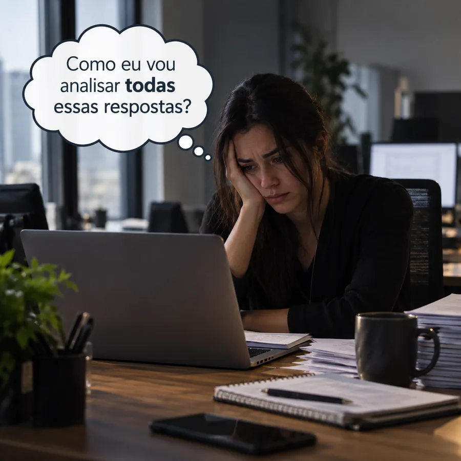 Profissional com dificuldade para analisar as respostas sem a Dashboard NR-01